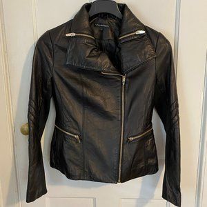 Via Spiga Women's Collared Asymmetrical Dark Brown Leather Jacket, Size S
